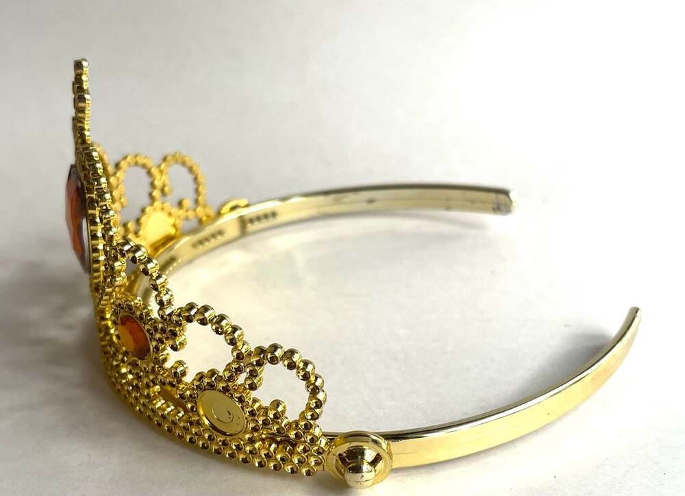 Gold Plastic Princess Tiara Crown with Amber Heart Gem - Picture 5 of 7